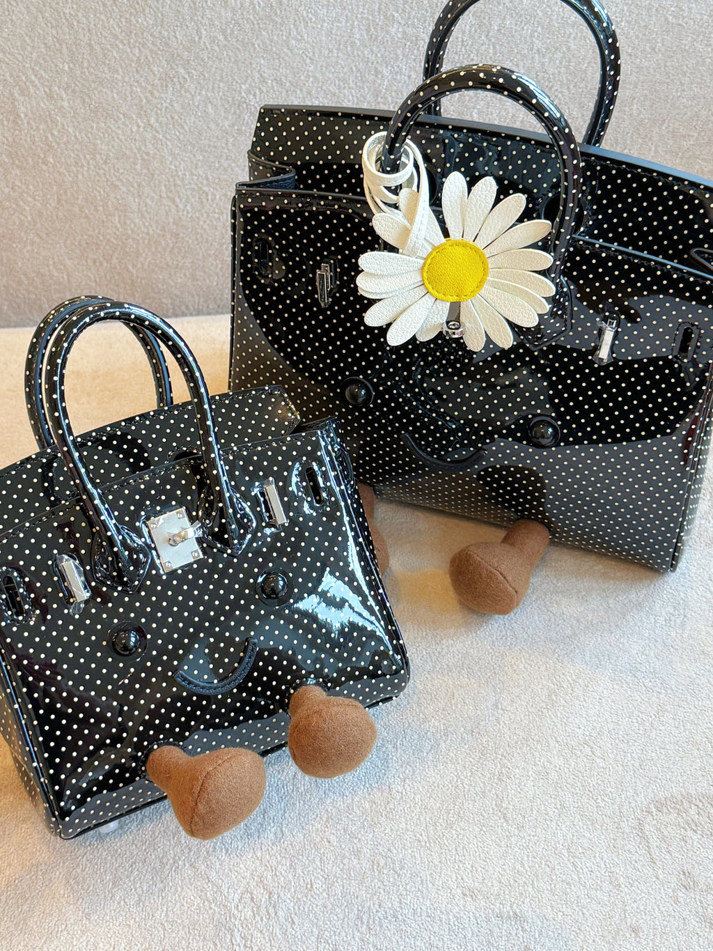 Little Miss Pois d’Amour black polka dot calf leather handbag by Collective by Aoki