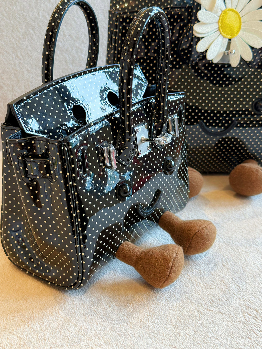 Little Miss Pois d’Amour black polka dot calf leather handbag by Collective by Aoki