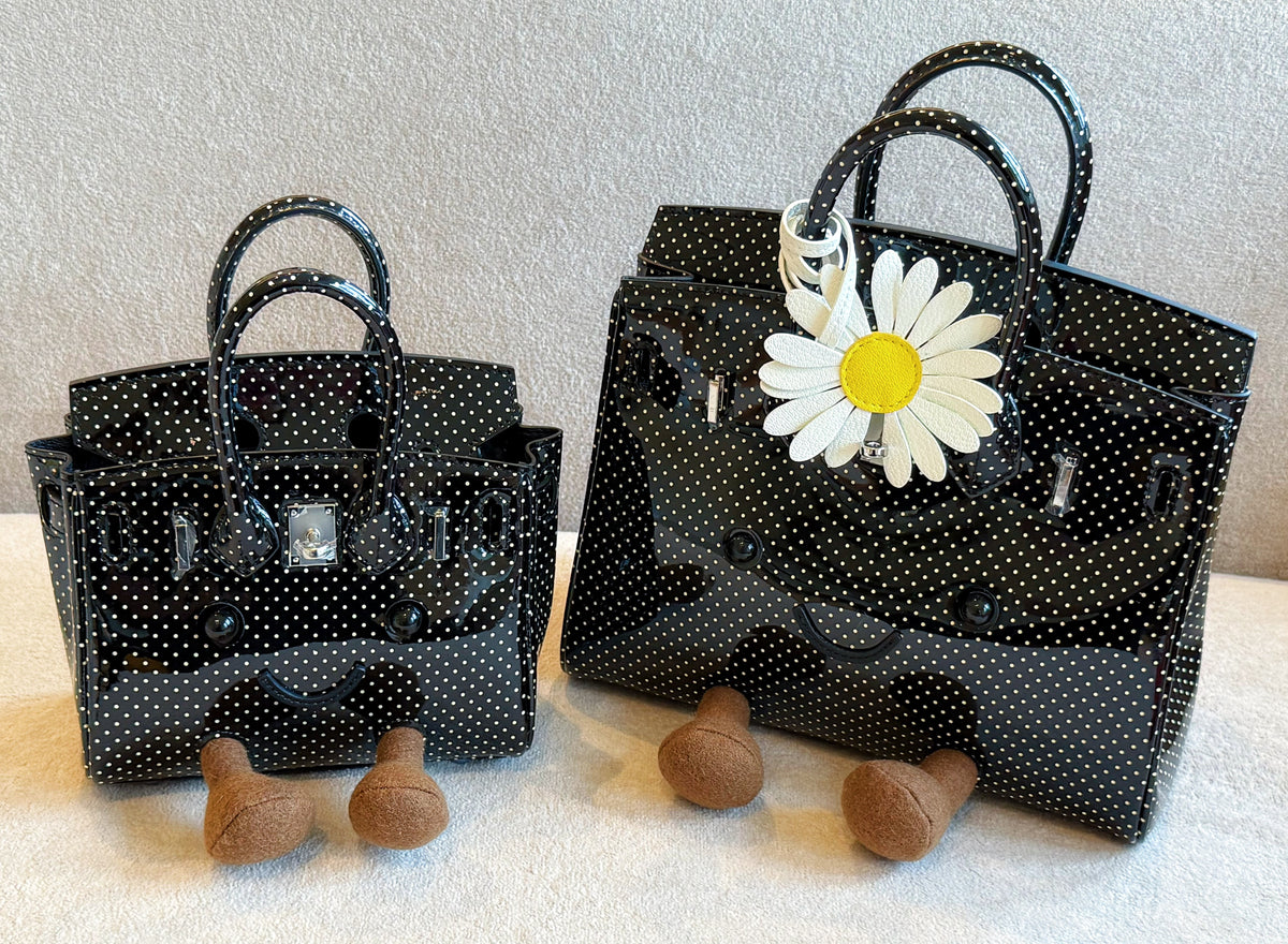 Little Miss Pois d’Amour black polka dot calf leather handbag by Collective by Aoki