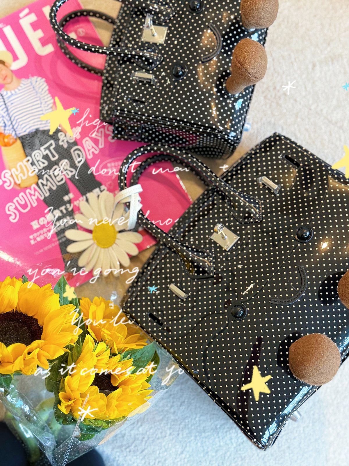 Little Miss Pois d’Amour black polka dot calf leather handbag by Collective by Aoki